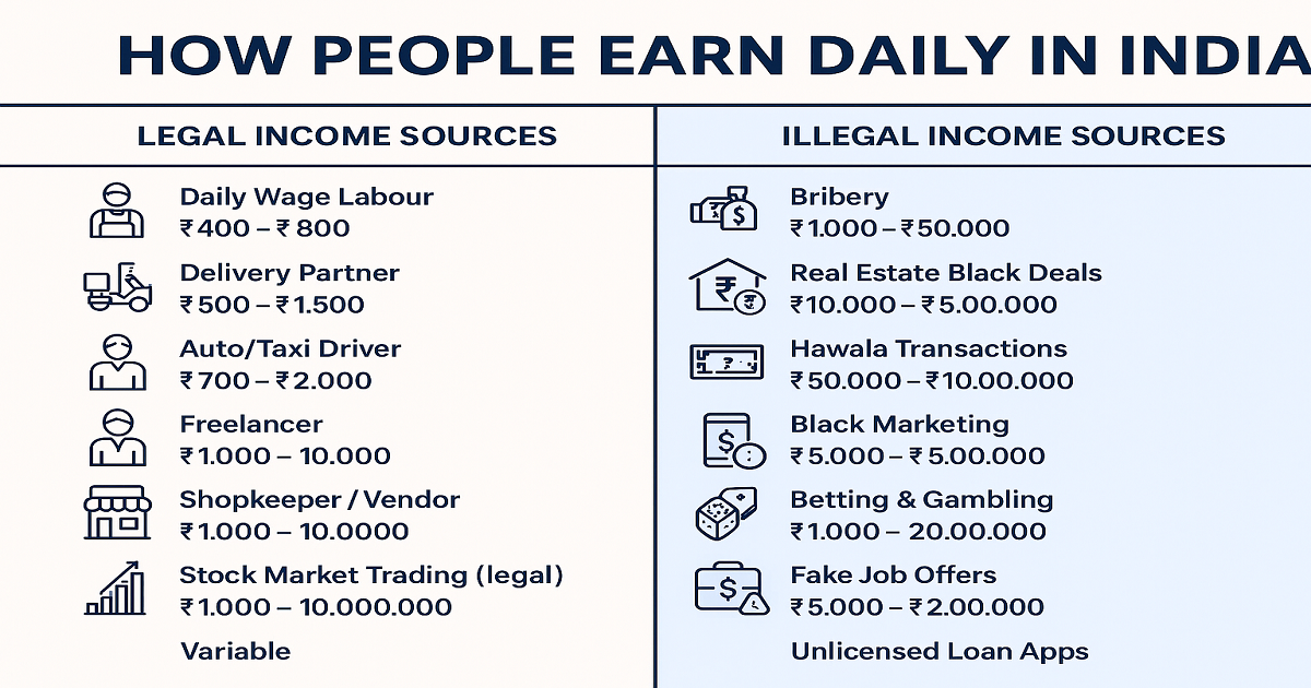 How People Earn Daily in India Legal  Illegal Income with